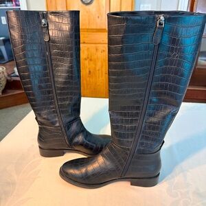 Aerosoles Berri Faux Crocodile Skin Tall Boots Black Sz 8 Like New Classic